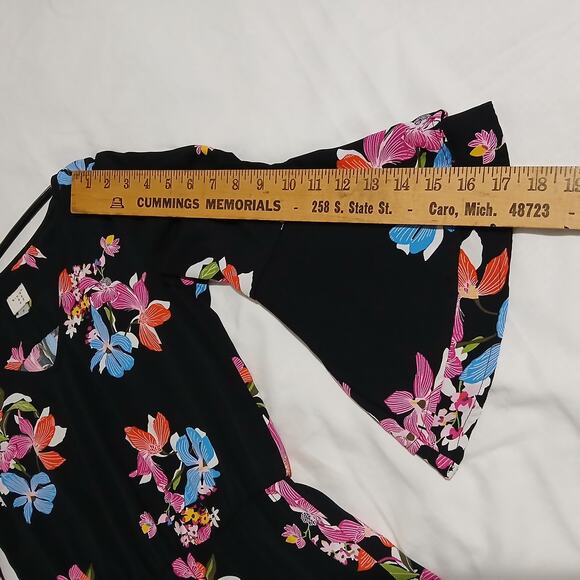 A New Day Black floral fit & flare dress with bell sleeves sz Small polyester - Picture 13 of 16